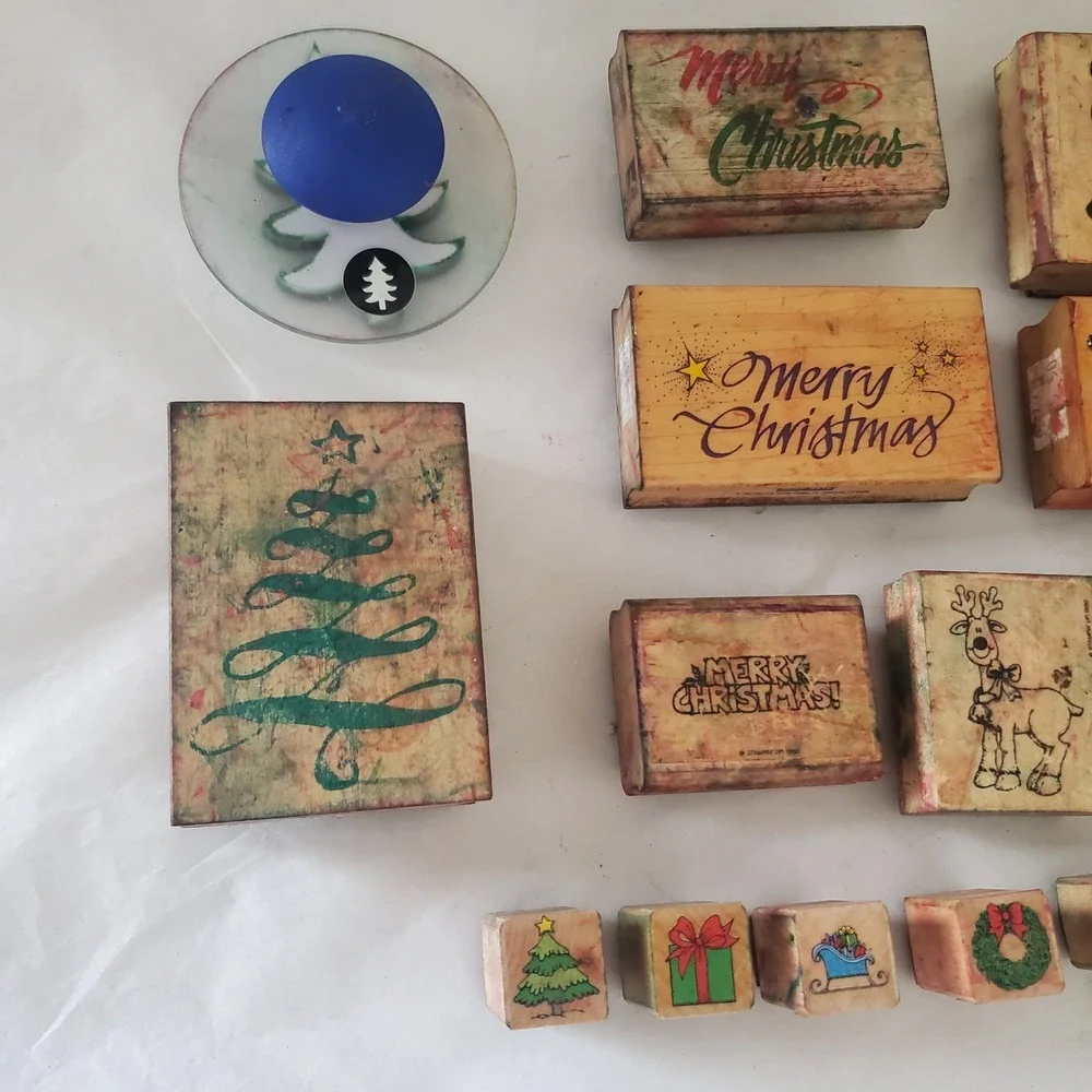 Vintage Christmas Rubber Stamp Lot Stampin Up Hero Arts Holiday Crafting 19pc